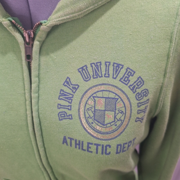Pink Univ Green Zipper Front Sweatshirt. Size Small - Picture 2 of 9